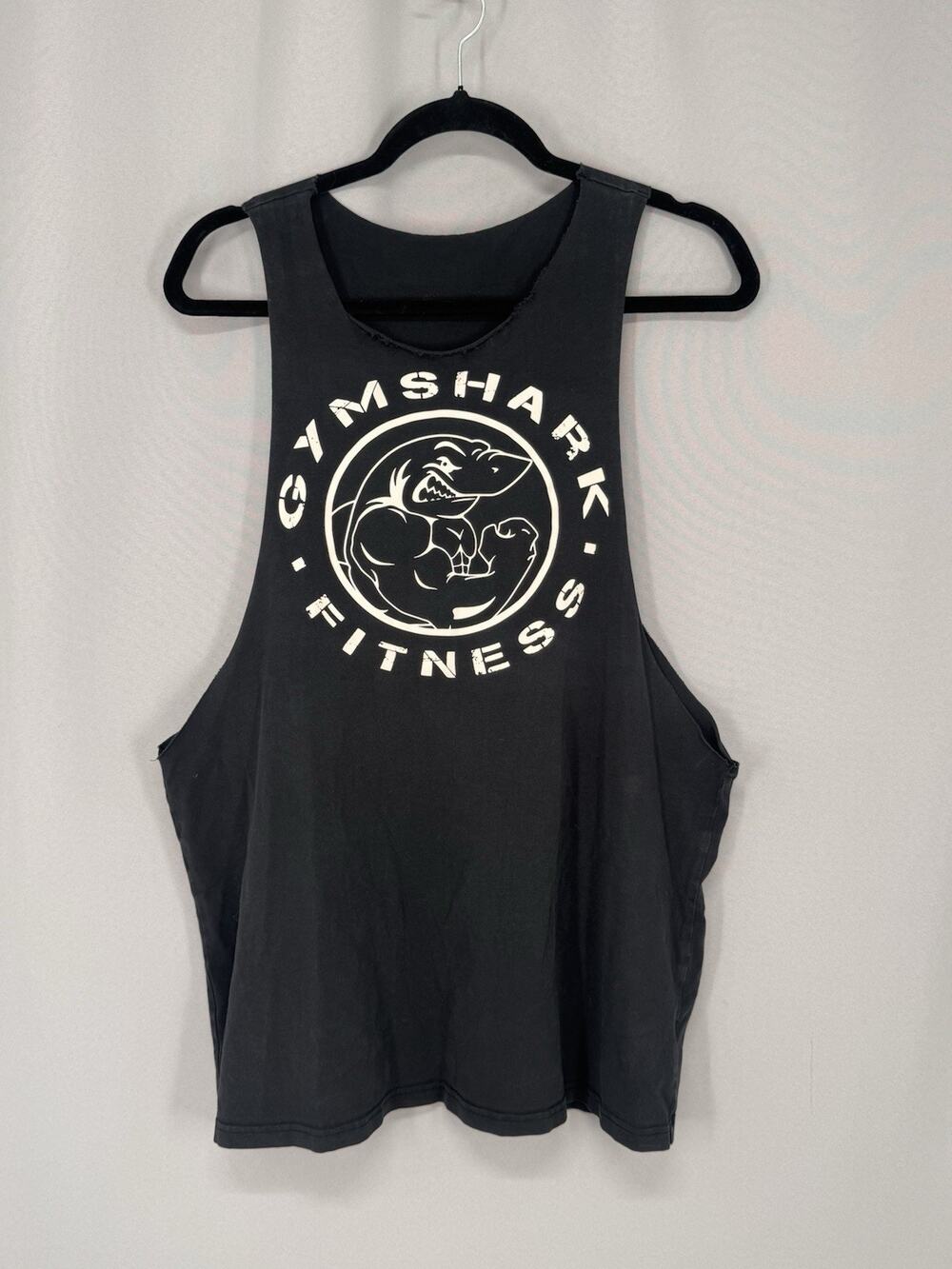 Gymshark Fitness Muscle Tank Mens Medium Black Graphic Shark Sleeveless Gym